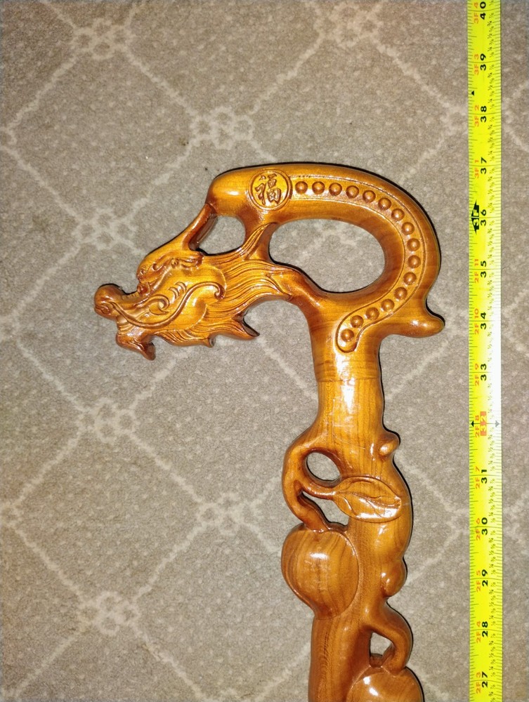 Carved Brown Wooden Dragon walking stick 37″