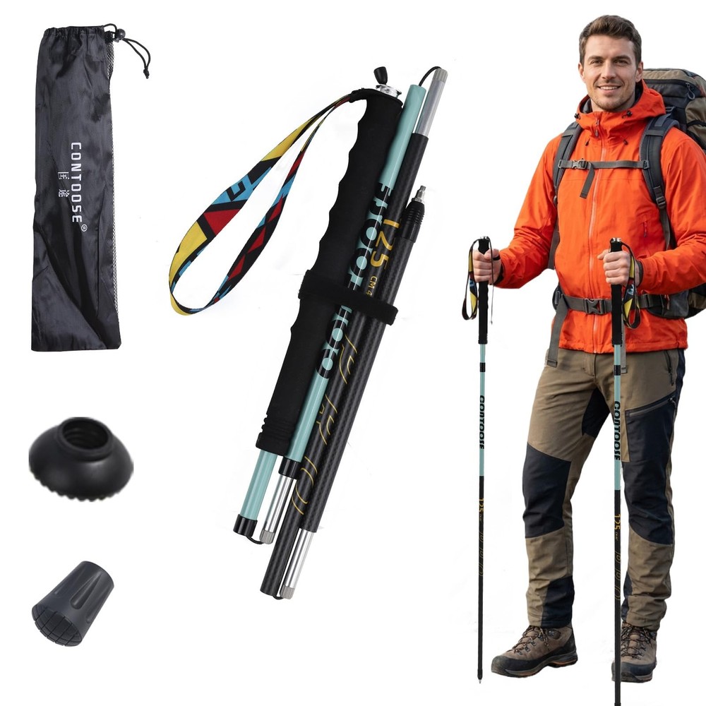 Ultra Light Carbon Fiber Trekking Poles – Collapsible Hiking Sticks 125Cm