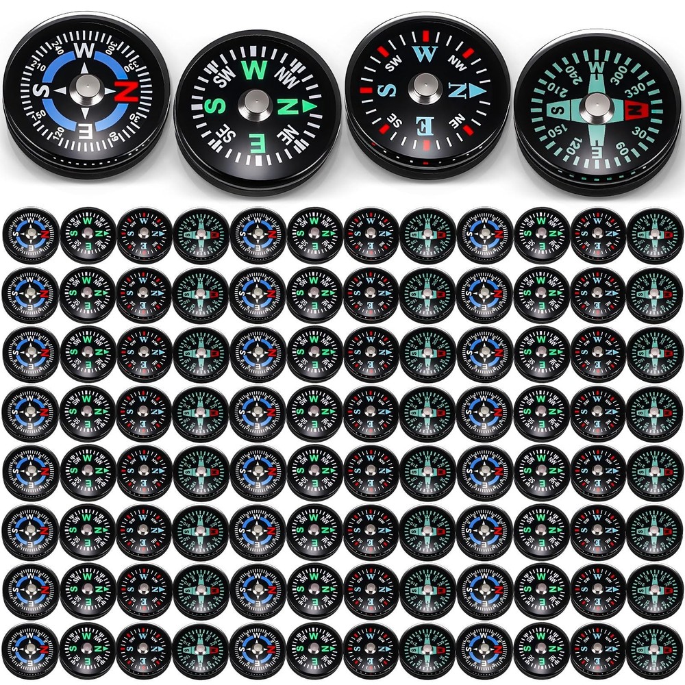 100 Pcs Mini Survival Compass 20mm – Oil Filled Pocket Compass for Camping, Hiki