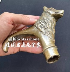 Brass Wolf Head Walking Stick Cane Handle Top Topper Hand Grip Holder Decor