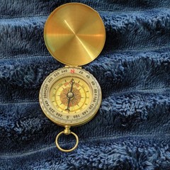 Gold Metal Analog Pocket Compass with Lid Cover, Direction, Hiking