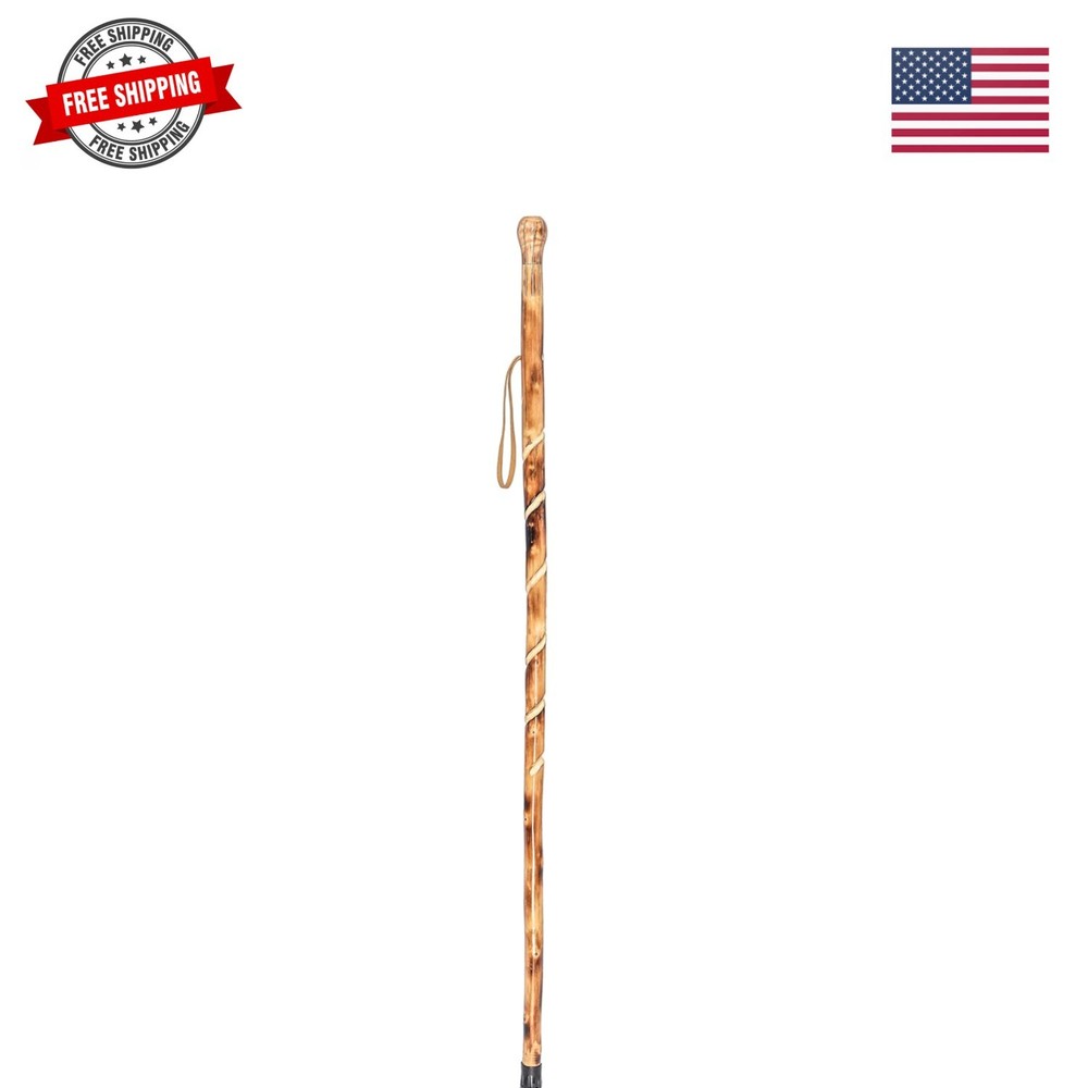 Big Ball Head Twisted Style Wooden Walking Stick for Hiking with Compass Natu…