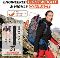 Lightweight Aluminum Trekking Poles for Hiking – 2 Pack Adjustable Collapsible