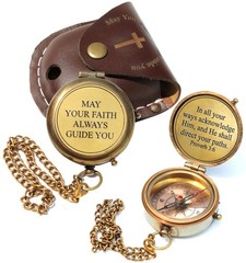 Engraved Working Compass Leather Case Religious Gift Men Women Baptism