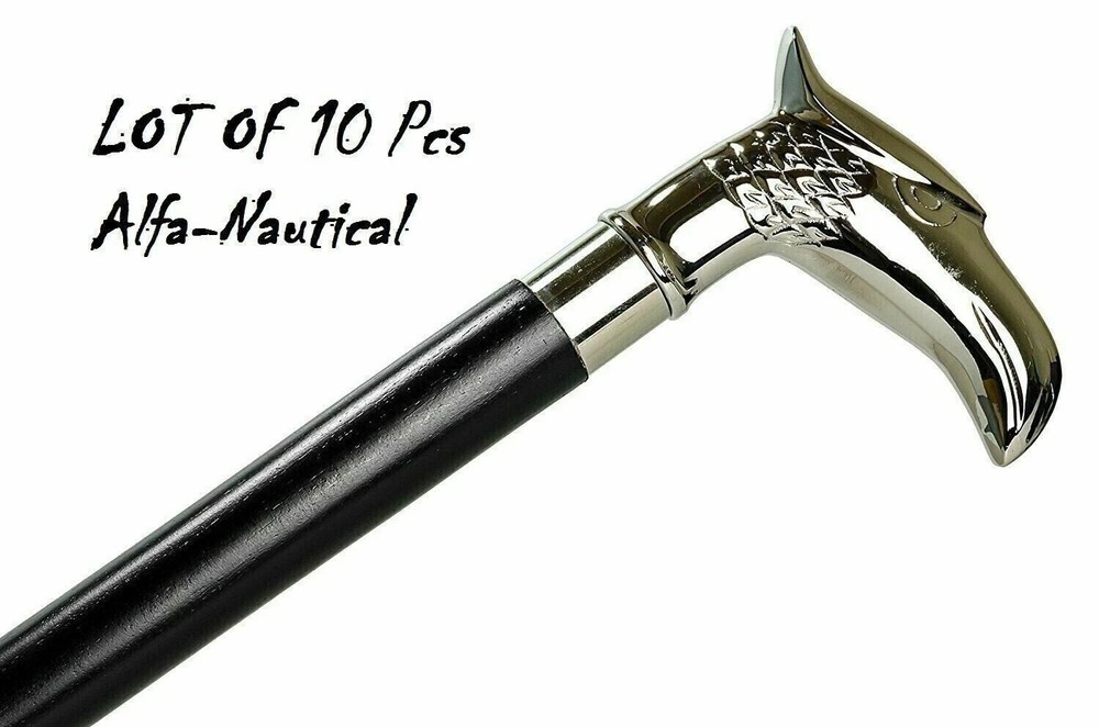 Lot Of 10 Walking Brass Handle Eagle Stick Cane Wooden 3 Fold Stick Halloween