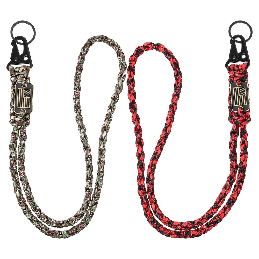 Paracord Lanyard 2PCS Heavy Duty Braided Keychain Necklace USA Flag Quick Releas
