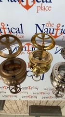 Brass Sundial Compass w/ Push Button & Hinged Lid, Pocket Style, Set 3