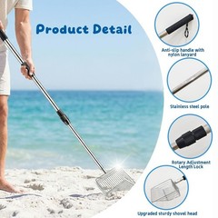 Beachcombing Beach Sand Scoop Rotary Locking Mechanism Mesh Collection Bag