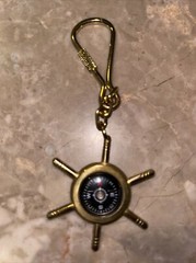 VTG Metal Pocket Keychain Loop Compass Unbranded Working Gold Tone Patina boat