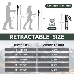 Trekking Poles Collapsible Hiking Poles – 2 Pack Aluminum 110-130cm Black