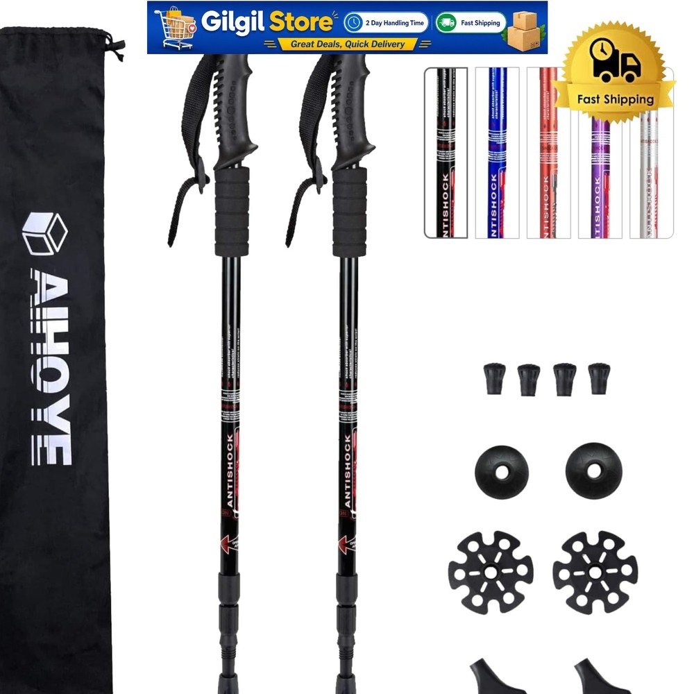 Hiking Trekking Poles – 2 Pack, Adjustable 25-52″ with Replacement Tips