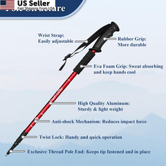 TheFitLife Nordic Walking Trekking From 26″ (65 cm) to 51.2″ (130 cm), Red