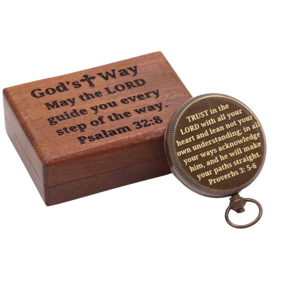 Joshua 19 Engraved Brass Compass, Be Strong and Courageous Christian Gift