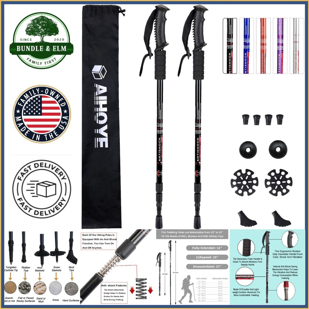 Adjustable Trekking Poles, Lightweight Aluminum with Non-Slip Grip for Comfort