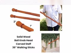 Solid Wood 36” Walking Stick Cane ~ Knob Head ~ Carved Staff ~ STOUT & STRONG