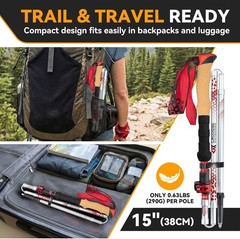Lightweight Adjustable Aluminum Collapsible Trekking Poles for Hiking (2 Pack)