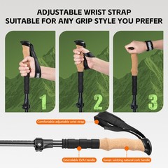 100% Carbon Fiber Trekking Pole Collapsible w/ Cork EVA Foam Grips Locks Hiking