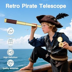 Retro Pirate Telescope Zoomable 25×30 Spyglass Portable Collapsible Handheld
