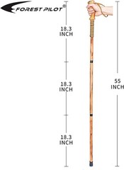55 Inches Hardwood Walking Stick with Compass, 3-pc Detachable