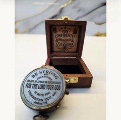 Joshua 1:9 Scripture Compass, Personalized Baptism Graduation Gift in Wooden Box