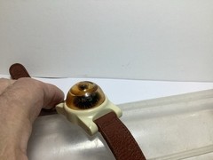 VINTAGE 1950’s ERA CELLULOID WRISTBAND COMPASS LEATHER BAND WORKS W/ORIG CASE