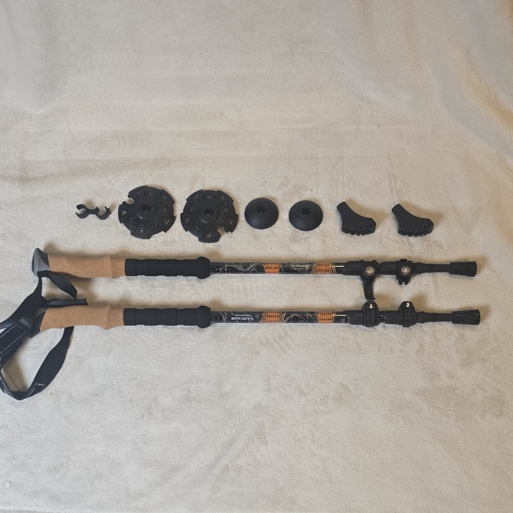 Cascade Mountain Tech Trekking Poles Black Cork Foam Grip Carry Bag 2 Pack, New