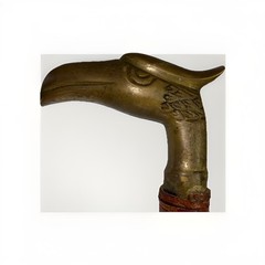 VINTAGE BRASS EAGLE HEAD WALKING CANE HANDLE WITH WOODEN STICK 36” TALL