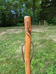 Walking Stick, Dog Carving, Hand-carved Hardwood Hiking Staff, Made in USA