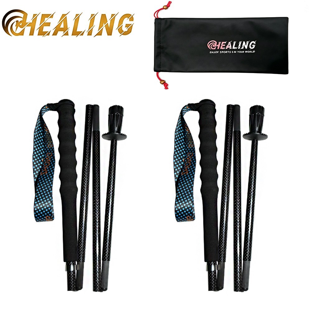 OK HEALING 5-Section Folding 3K Carbon Fiber Trekking Poles Hiking Walking Stick