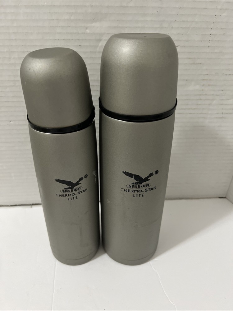 2-Salewa Thermos Thermo Lite 1 L, Cool Grey 24 Ounce And 16 Ounce