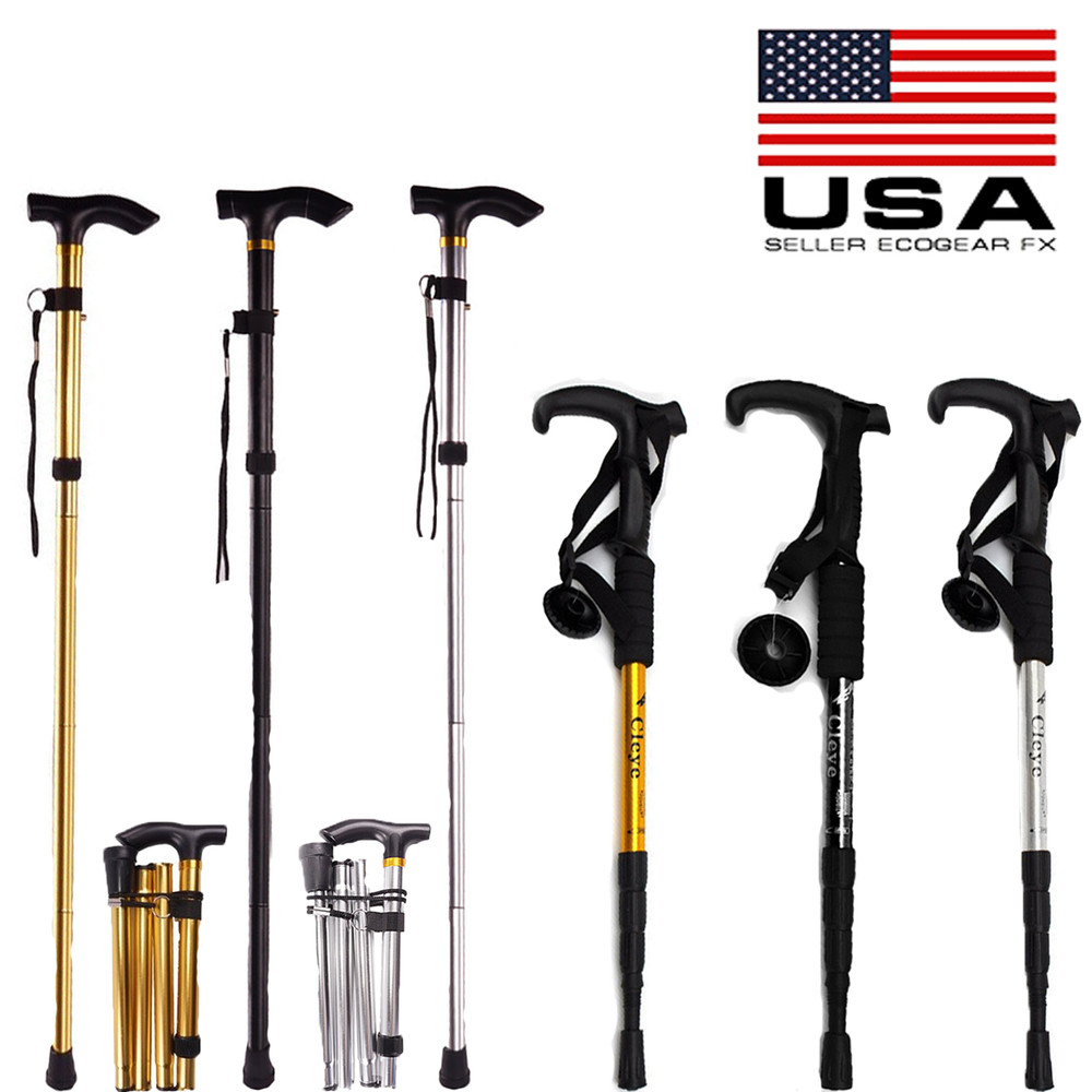 Folding Pole Hiking Cane Walking Stick Adjustable Aluminum Collapsible Travel US